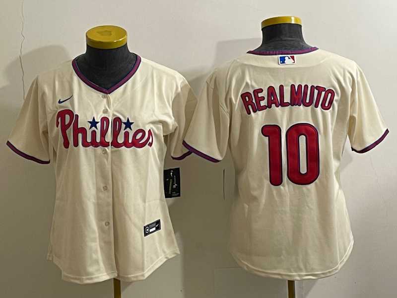 Women%27s Philadelphia Phillies #10 JT Realmuto Cream Cool Base Jersey->mlb womens jerseys->MLB Jersey